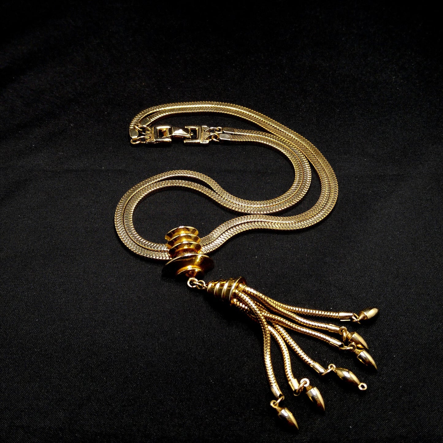 Barclay Snake Chain Tassel Necklace, Gold Plated, 1950s Vintage Jewelry