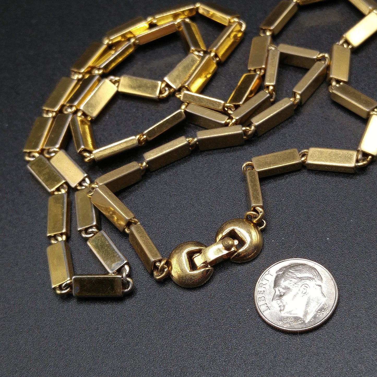 Monet Long Link Necklace, Gold Plated, 1970s Vintage Jewelry