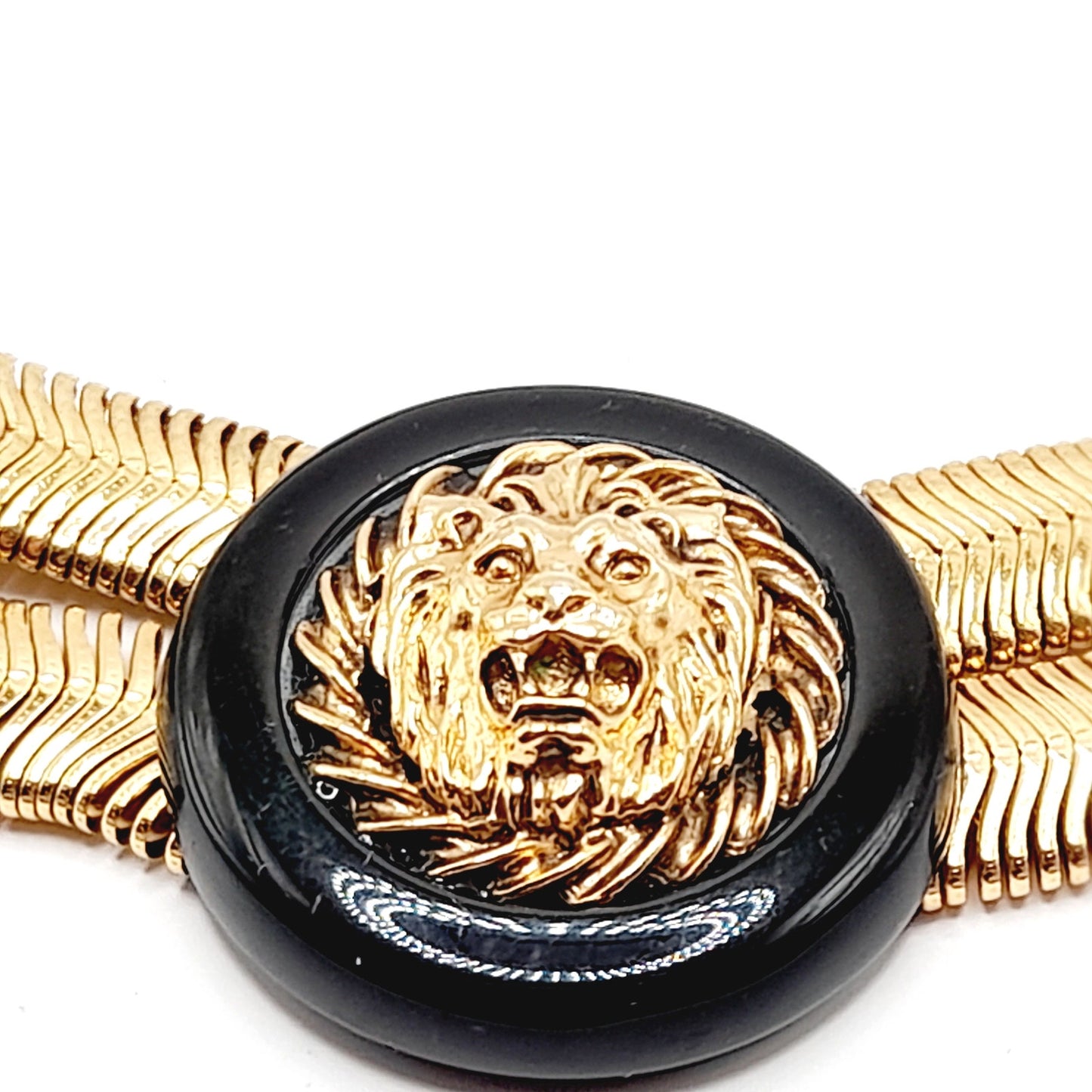 Vintage Lion Head Pendant Double Snake Chain Necklace, 15 Inches