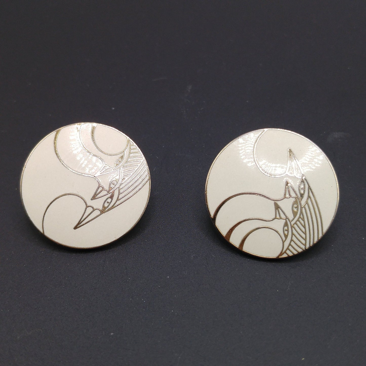 Vintage Laurel Burch "Celestial Birds" Clip Earrings, Gold Plated