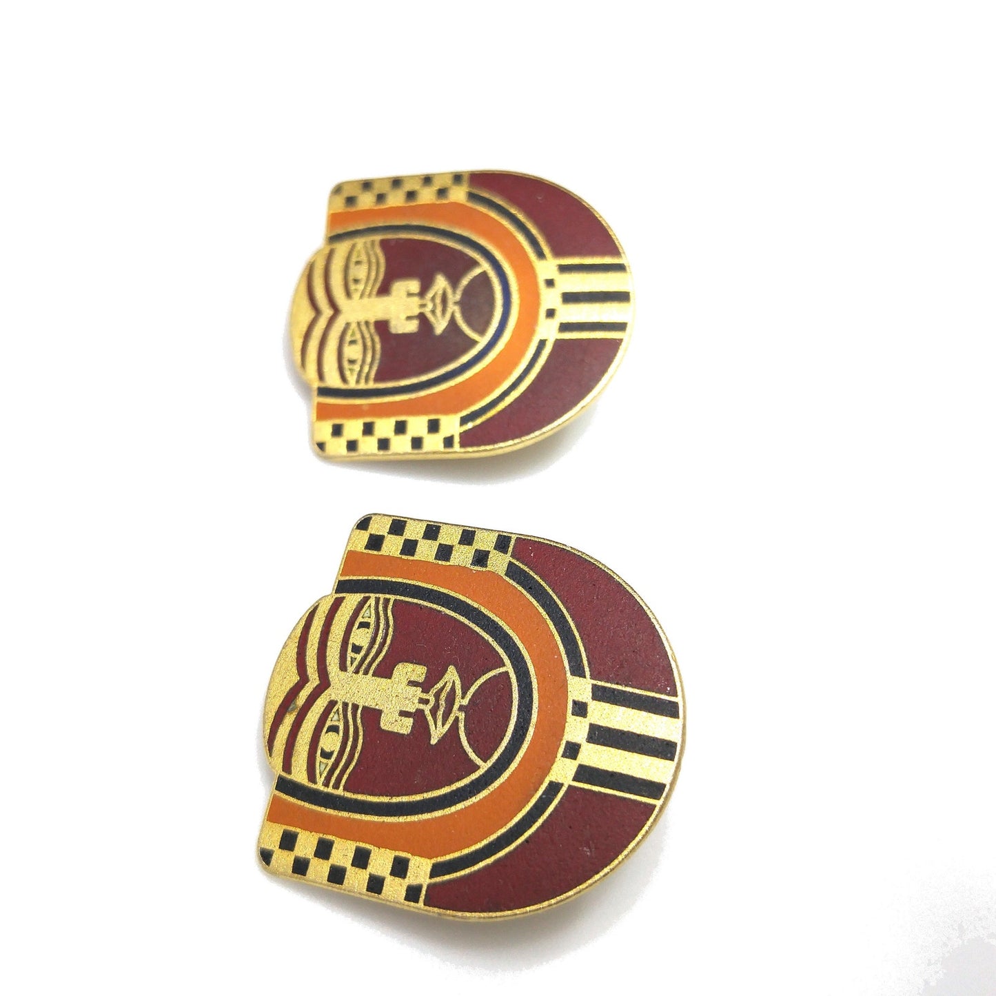 Laurel Burch "Maori" Tribal Mask Clip Earrings, Deep Red Enamel, 1980s Vintage Jewelry