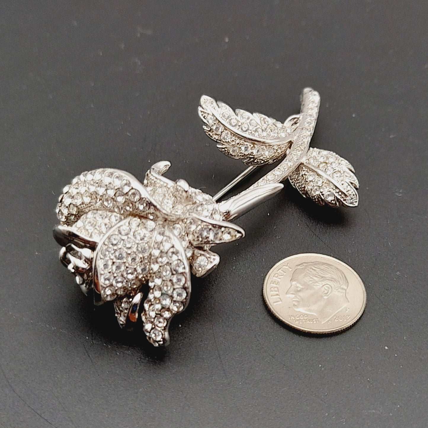 Vintage Nolan Miller Anniversary Rose Pave Crystal Rhinestone Pin Brooch