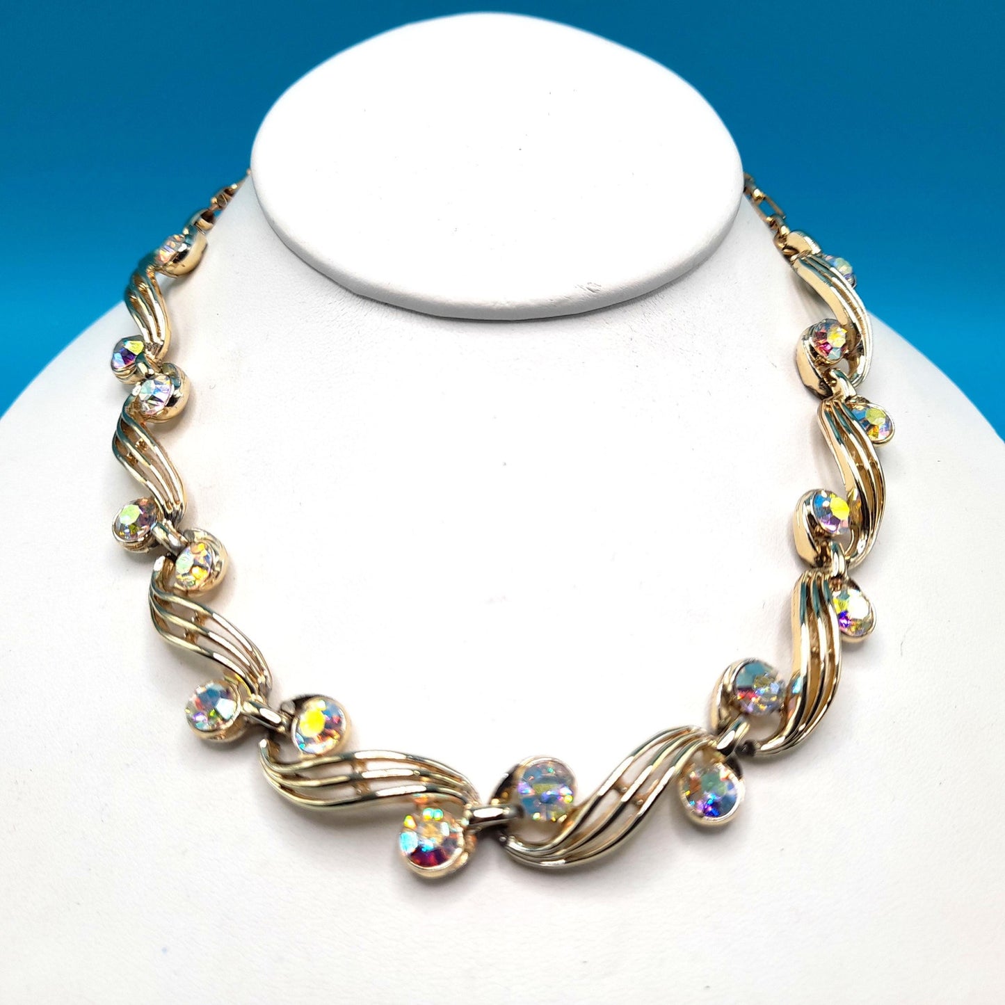 Vintage Aurora Borealis Choker Necklace, Unsigned Schrager, 1950s Vintage Jewelry