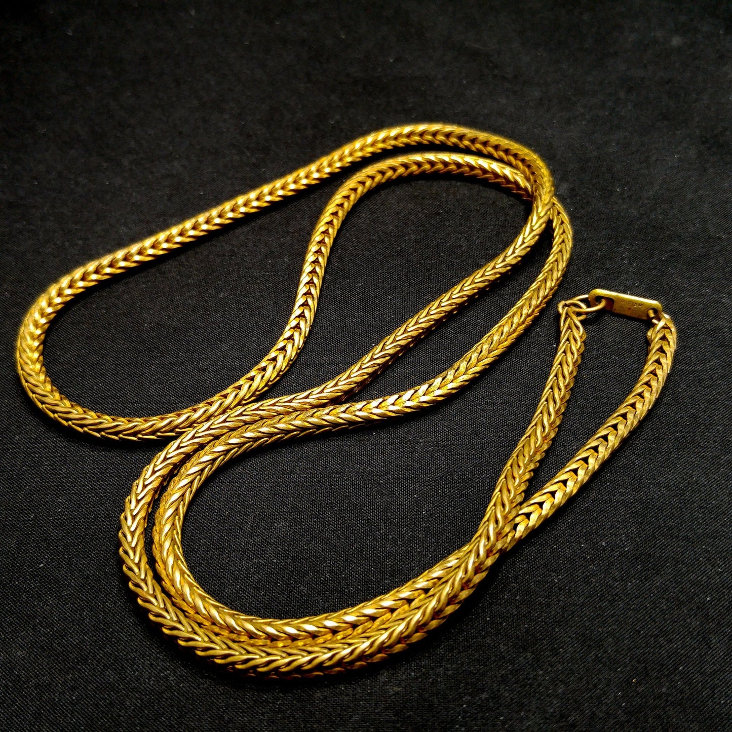 Miriam Haskell Brass Wheat Chain Long Necklace, 30 Inches, 1940s Vintage Jewelry