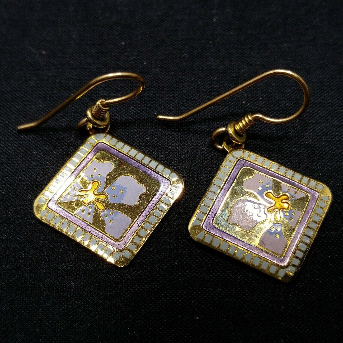 Vintage Laurel Burch "Jasmine For Jodi" Earrings, Pink Flower Gold Plated, 1980s