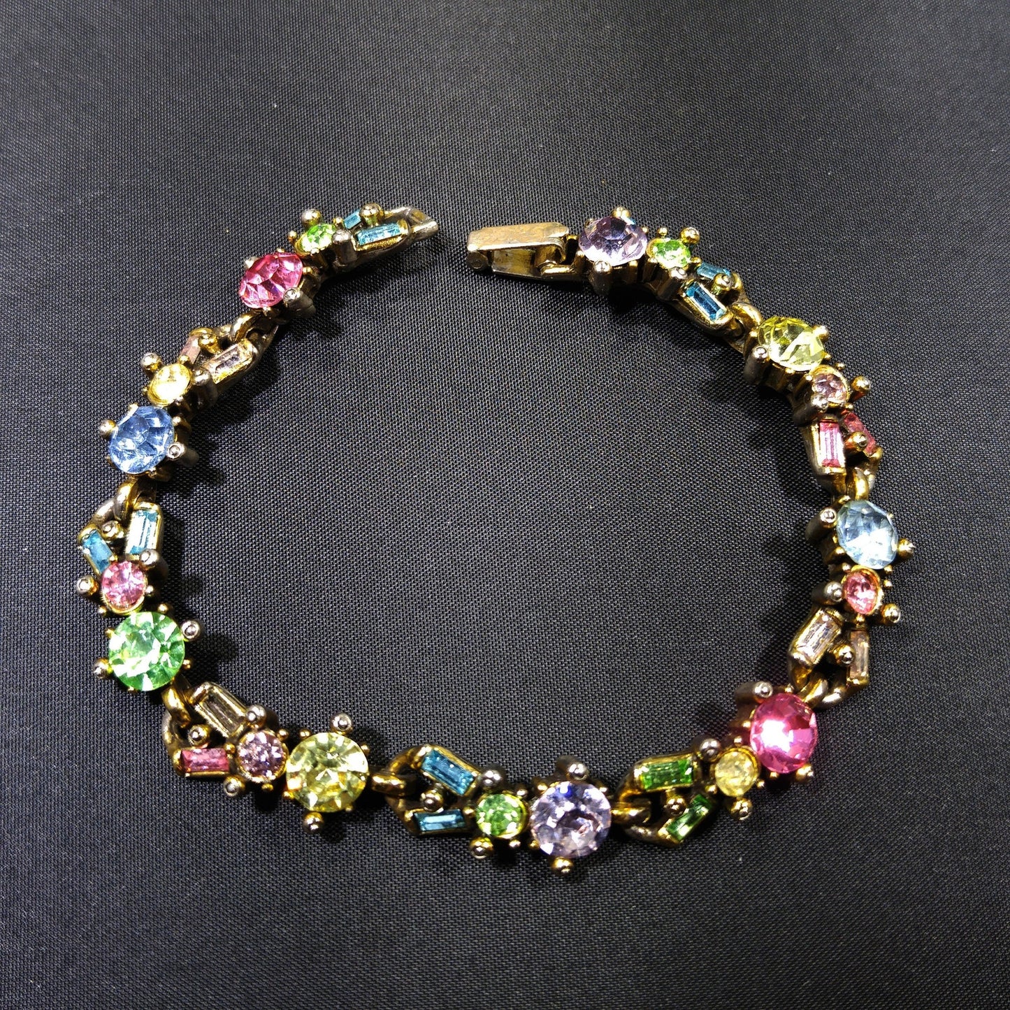 Hollycraft Pastel Rhinestone Bracelet, Stamped Copr 1955, 1950s Vintage Jewelry