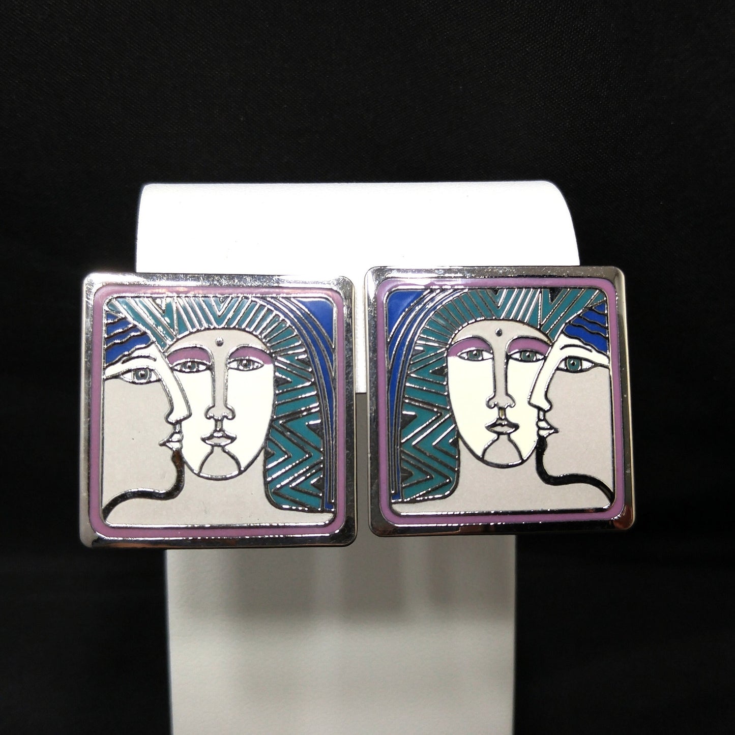 Vintage Laurel Burch "Ancient Ancestors" Post Earrings, Rhodium Plated