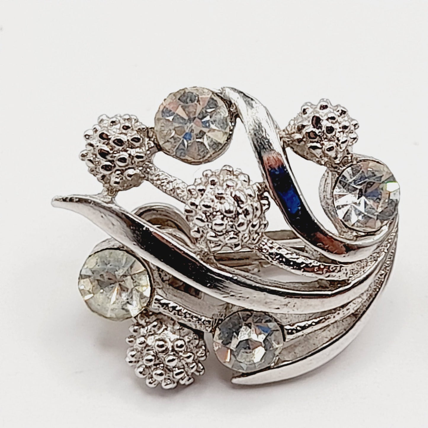 Vintage Crown Trifari Rhinestone Clip Earrings – Rhodium Plated Mid Century Jewelry
