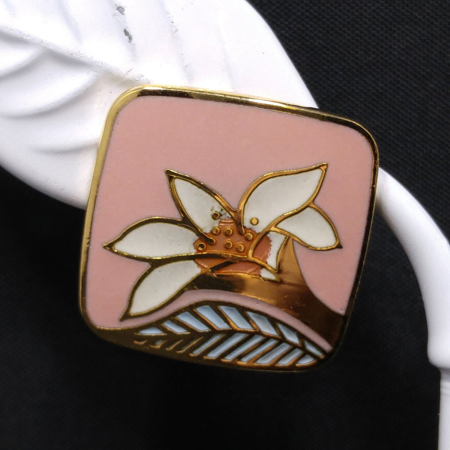 Vintage Laurel Burch "Wild Lily" Pink Post Earrings, Cloisonne Gold Plated