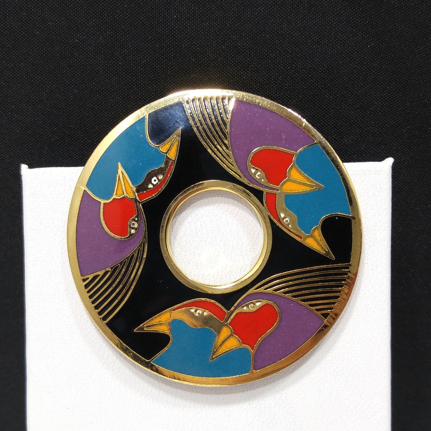 Laurel Burch "Birds of Santorini" Brooch, Cloisonné & Enamel, 1980s Vintage Jewelry