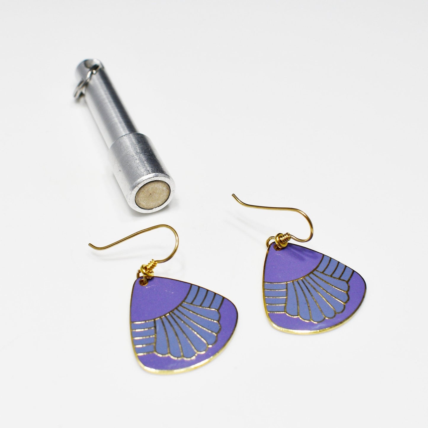 Vintage Laurel Burch Waterfall Earrings, Gold Plated, Purple Enamel