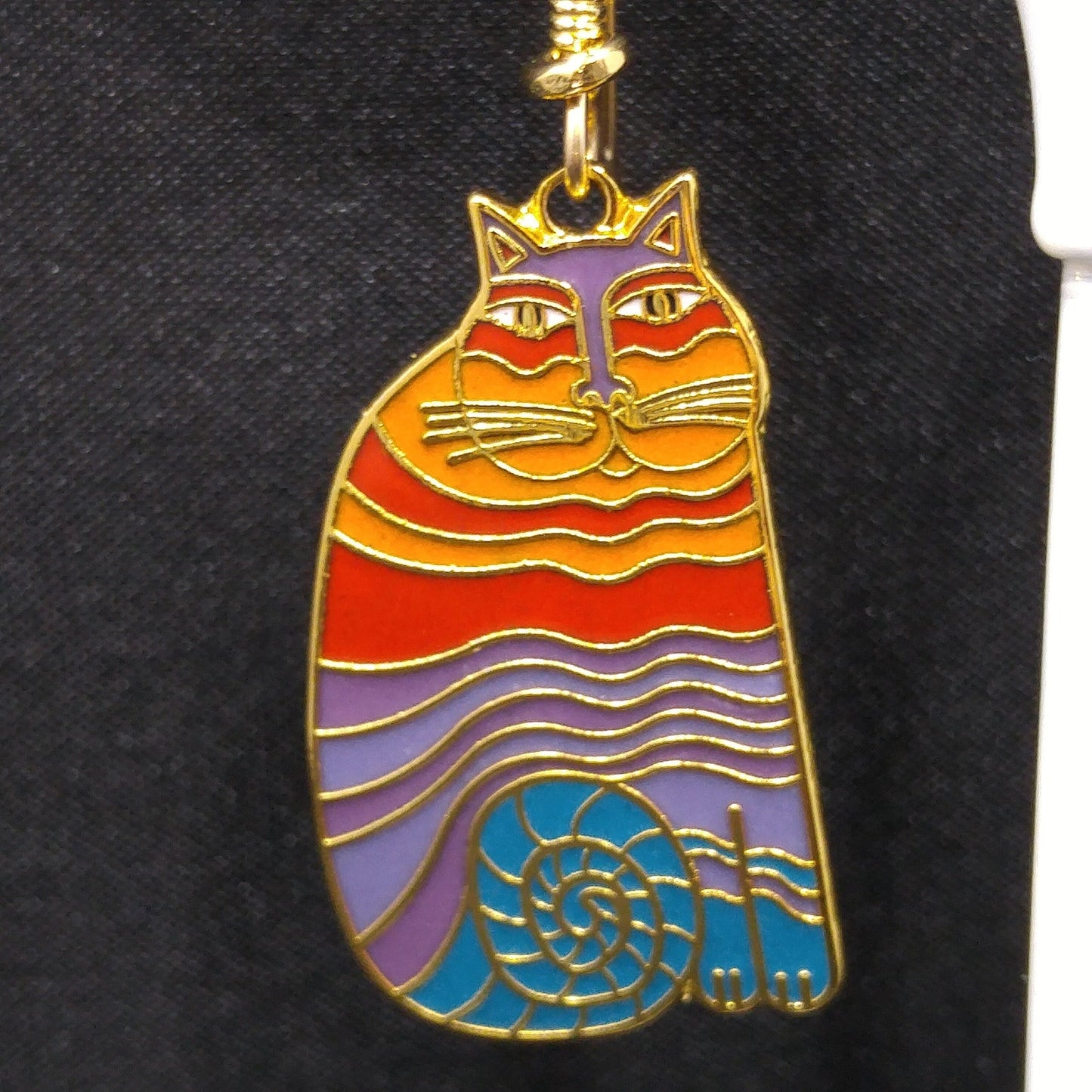 Laurel Burch "Rainbow Cats" Earrings, Multicolored Cloisonne Enamel, 1980s
