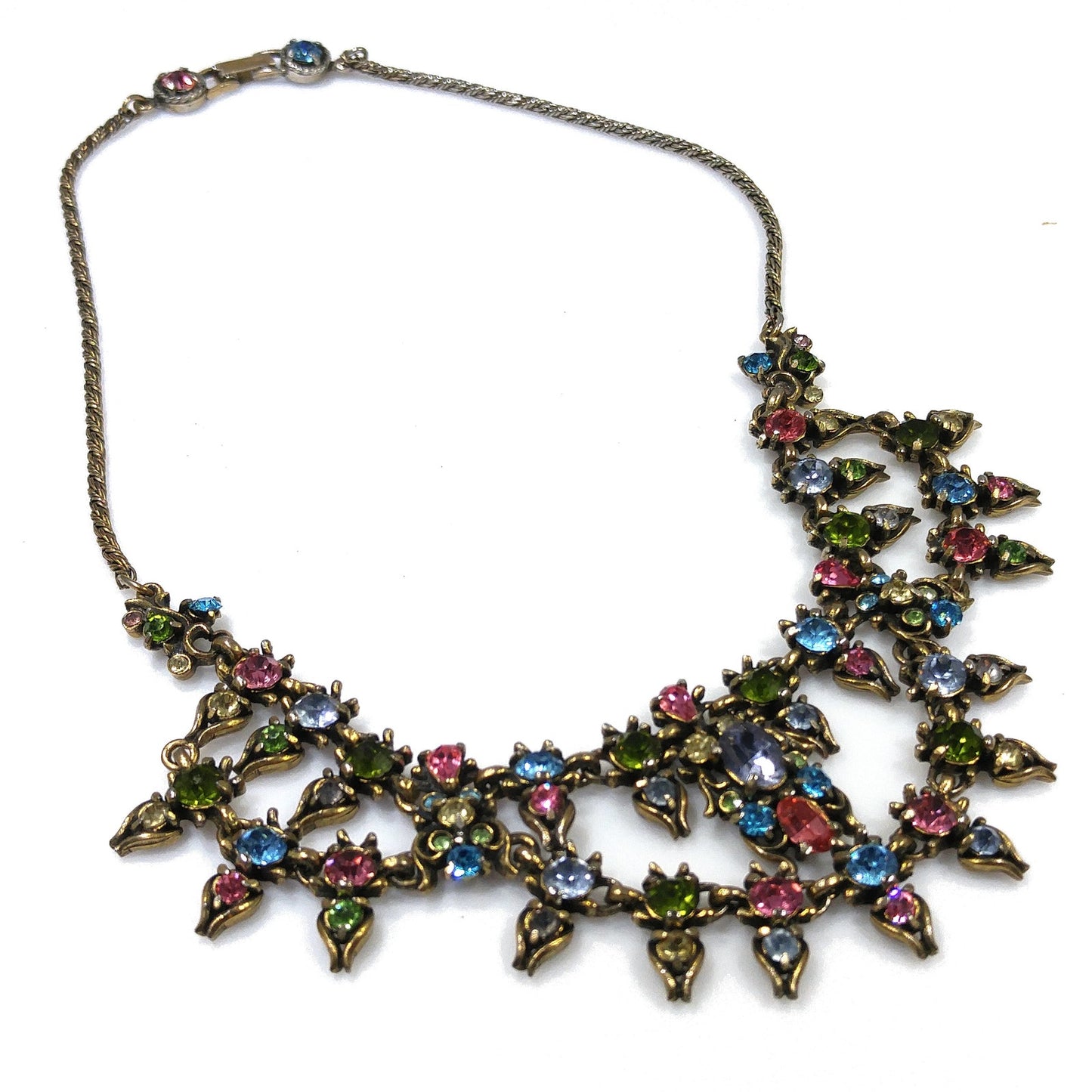 Hollycraft Pastel Rhinestone Necklace, Stamped Copr 1950, 1950s Vintage Jewelry