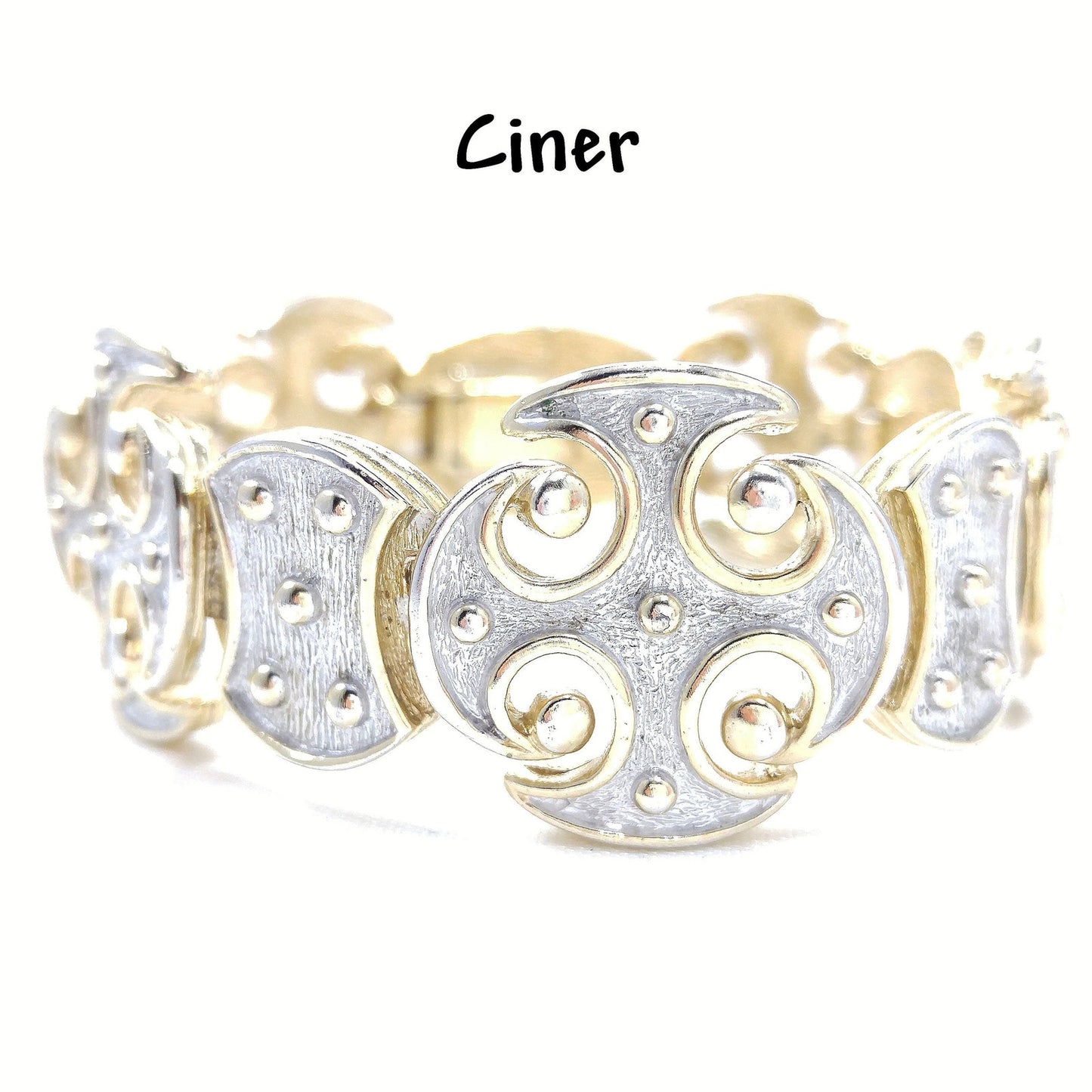 Vintage CINER Maltese Cross Bracelet, 22K Gold Plated, Silver Gold Tone