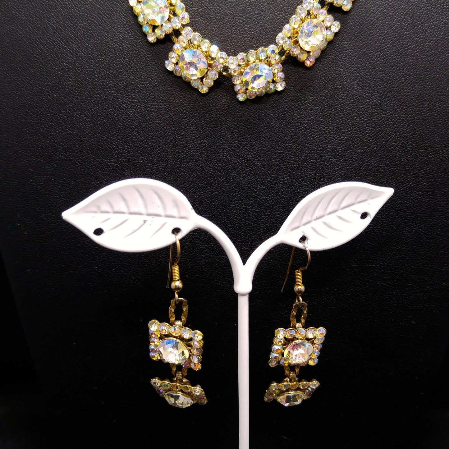 Vintage 1960s Aurora Borealis Rhinestone Necklace & Earrings Set – Square Links