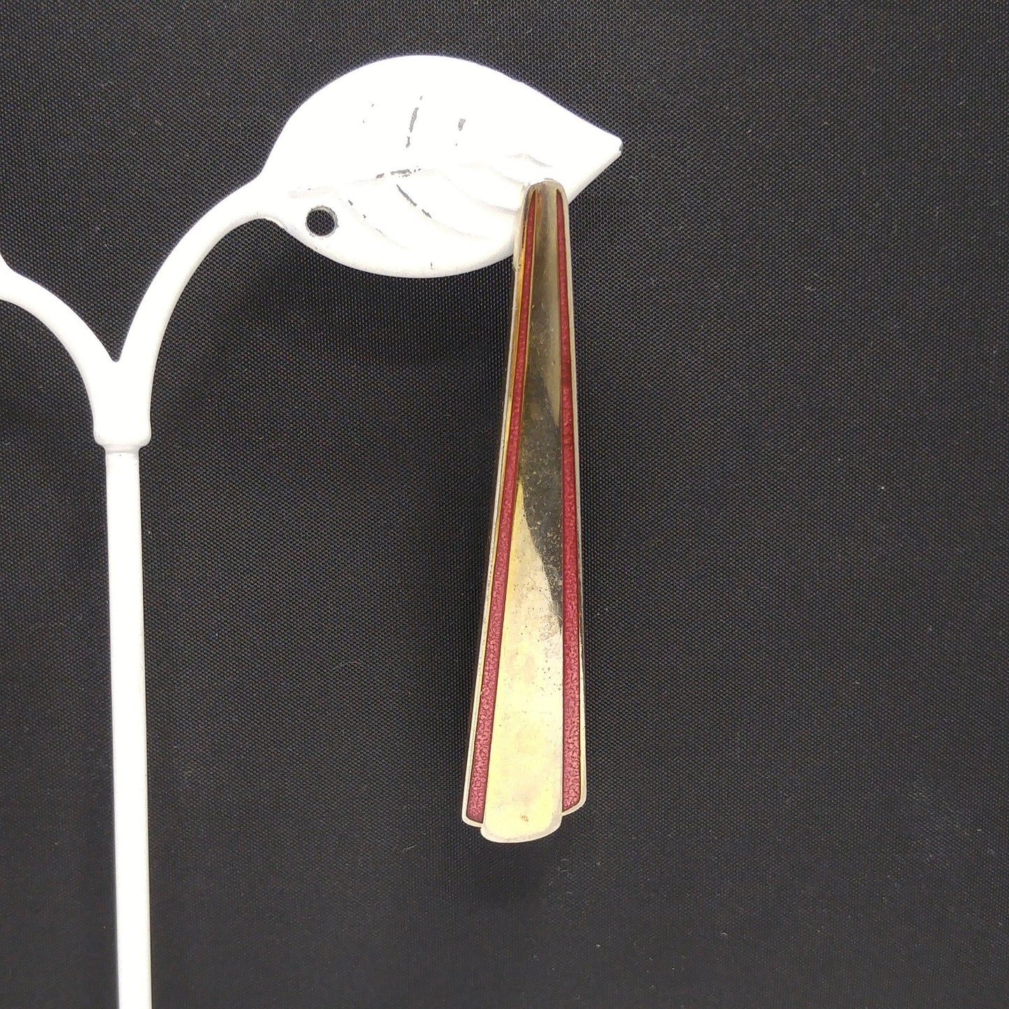 Vintage Laurel Burch Long Post Earrings, Gold Plated, Red Enamel