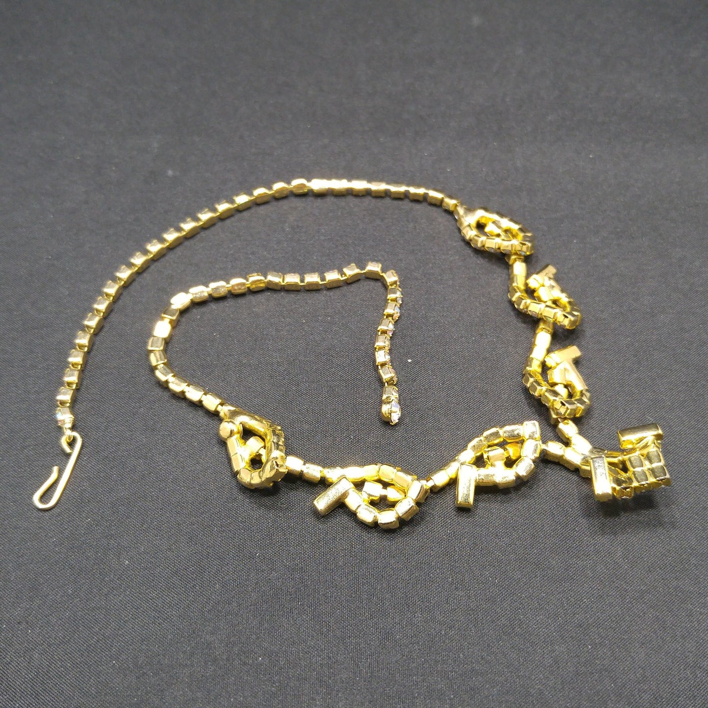 Vintage Aurora Borealis Rhinestone Choker Necklace, 3D Design, Gold Plated, 1960s Vintage Jewelry