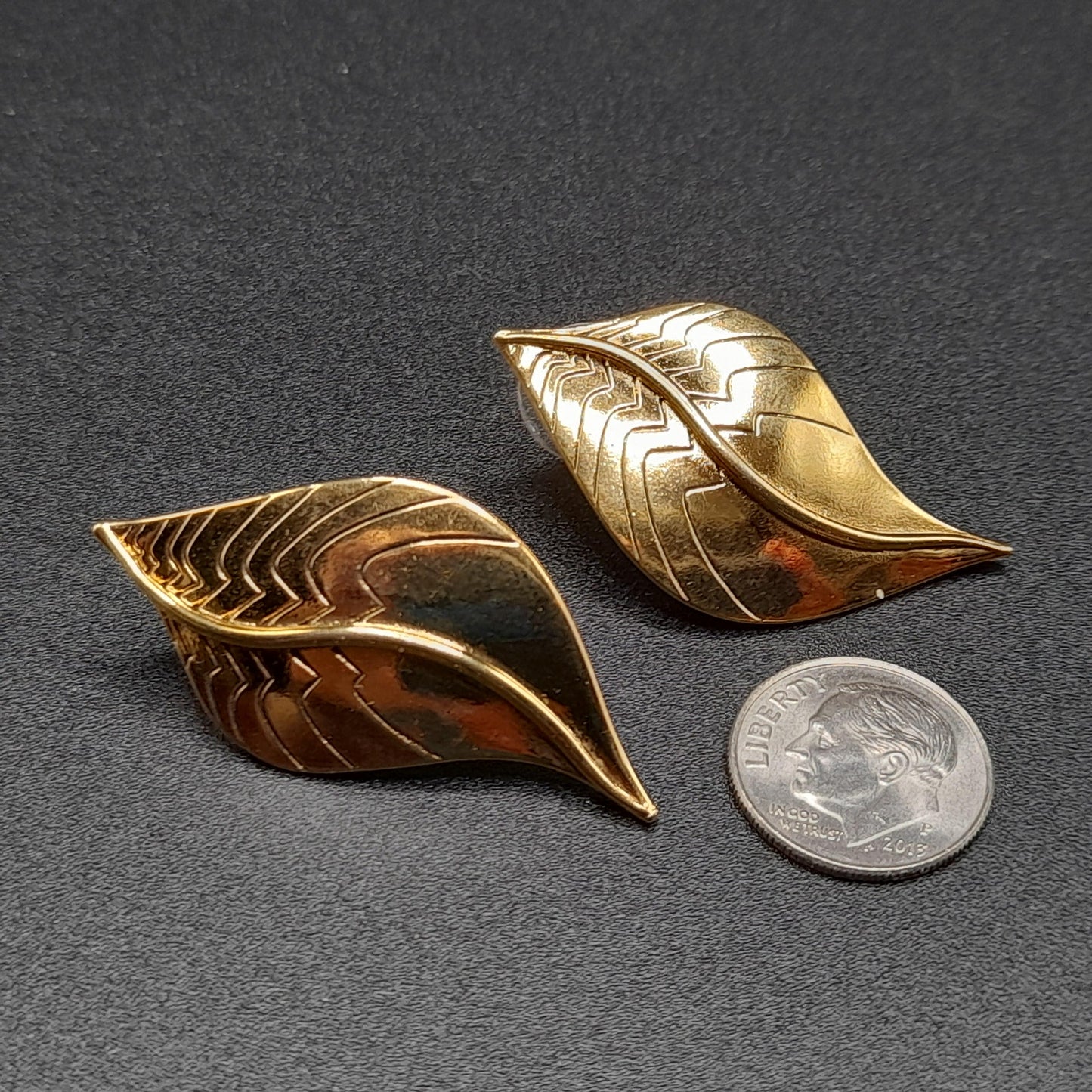 Vintage Laurel Burch Leaf Post Earrings, Gold Plated, 1 5/8 Inches