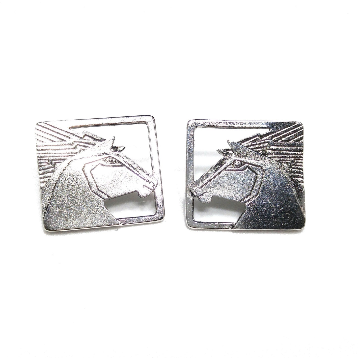 Vintage Laurel Burch Stallion Horse Post Earrings, Rhodium Plated