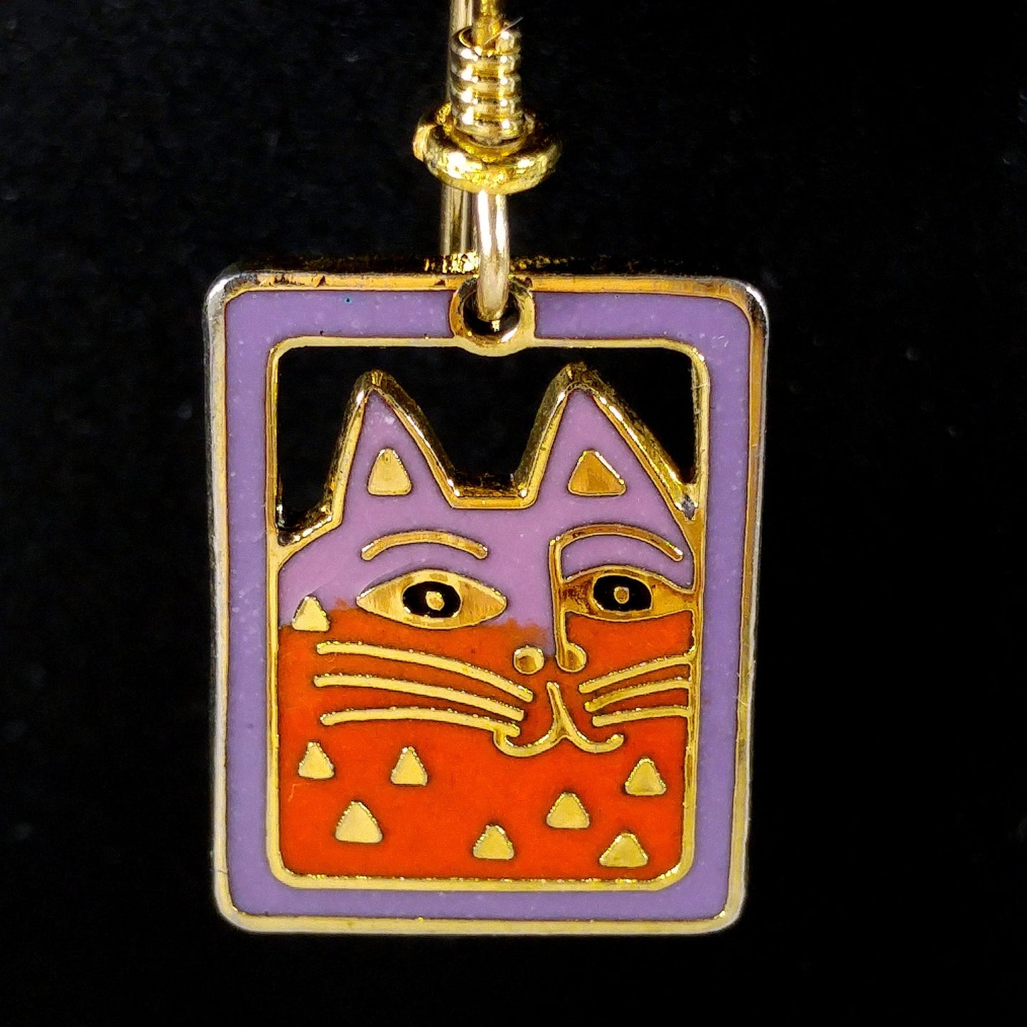 Vintage Laurel Burch "Mallory's Cat" Drop Earrings, Gold Plated
