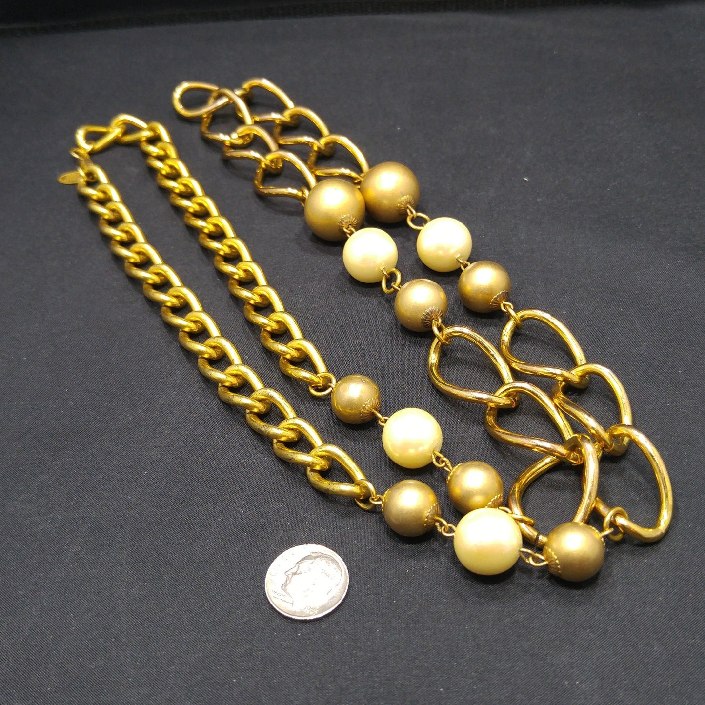 Miriam Haskell Long Faux Pearl Necklace, 36 Inches, Gold Plated, 1940s Vintage Jewelry