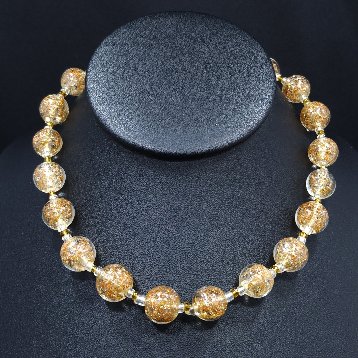 Venetian Glass Beaded Necklace, Copper Aventurine Italian Beads