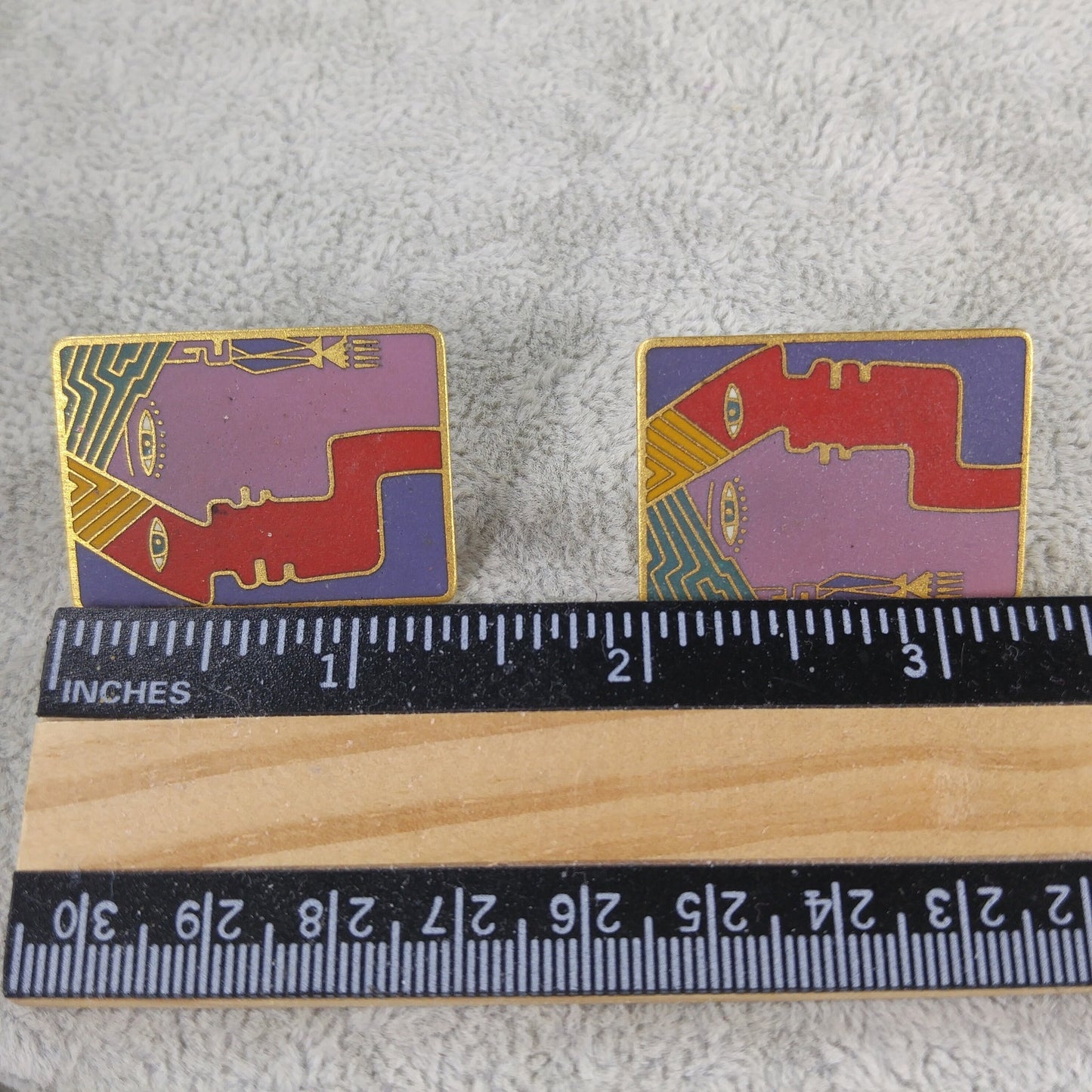 Vintage Laurel Burch "Soulmates" Post Earrings, Cloisonne & Gold Plated