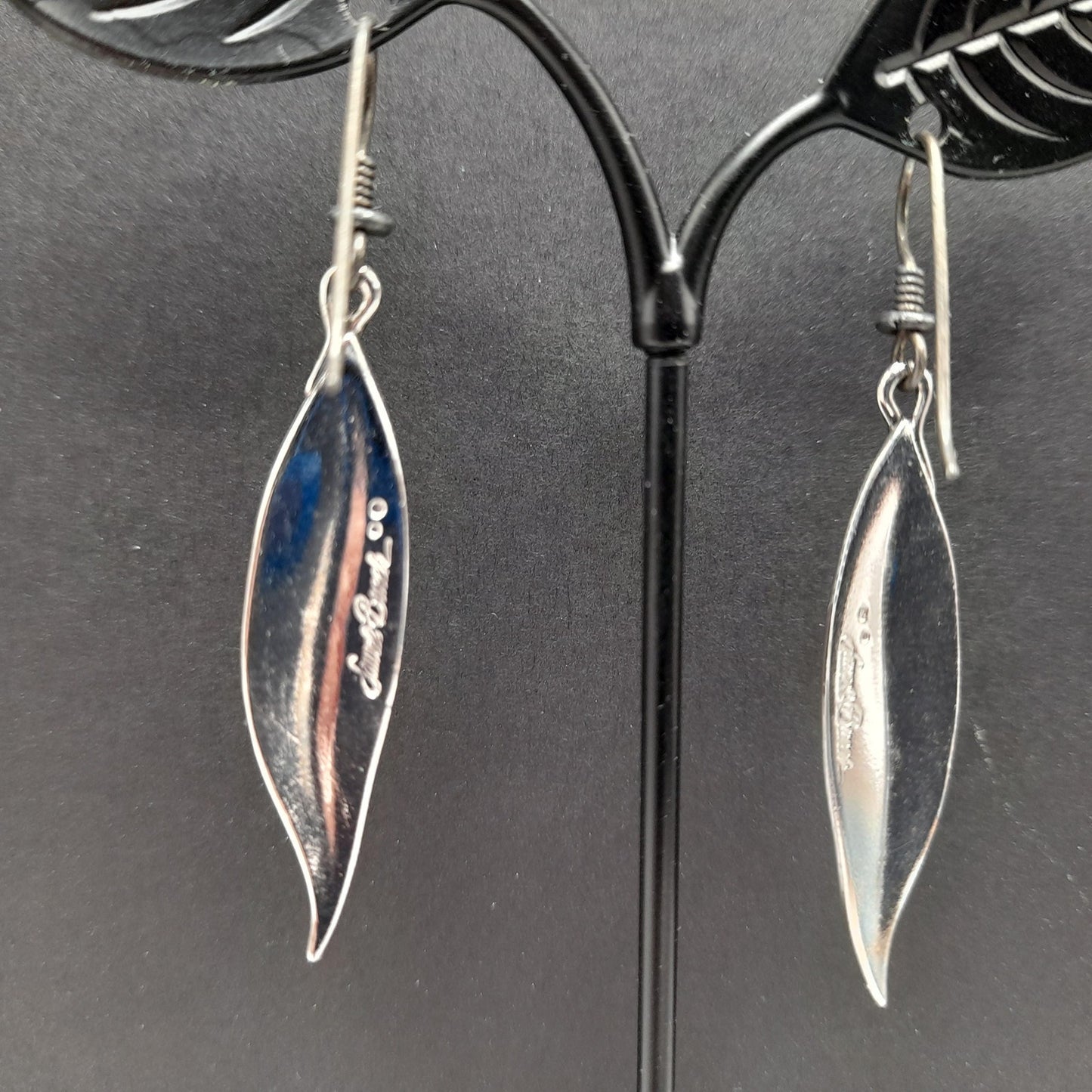 Vintage Laurel Burch Leaf Drop Earrings, Rhodium Plated Leaves