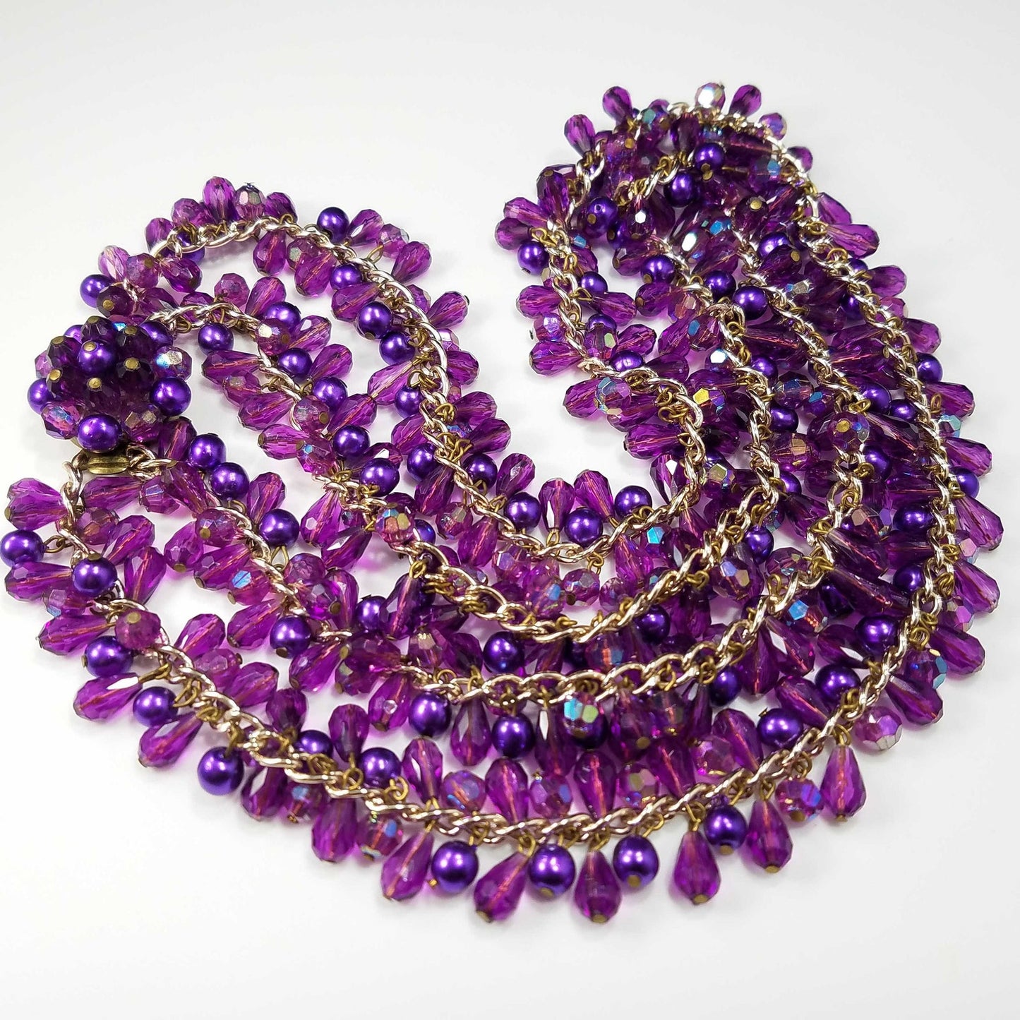 Western Germany Purple Gold Beaded Necklace, 1960s Vintage Jewelry