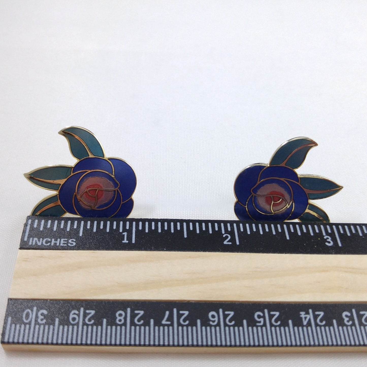 Vintage Laurel Burch Blue "Deco Rose" Post Earrings, 1980s Vintage Jewelry