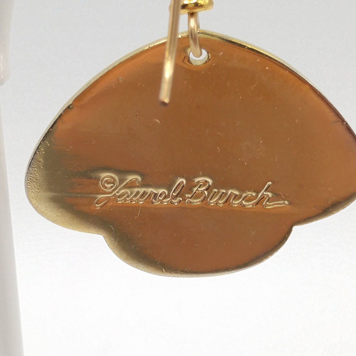 Vintage Laurel Burch Beige Enamel Drop Earrings, Gold Plated
