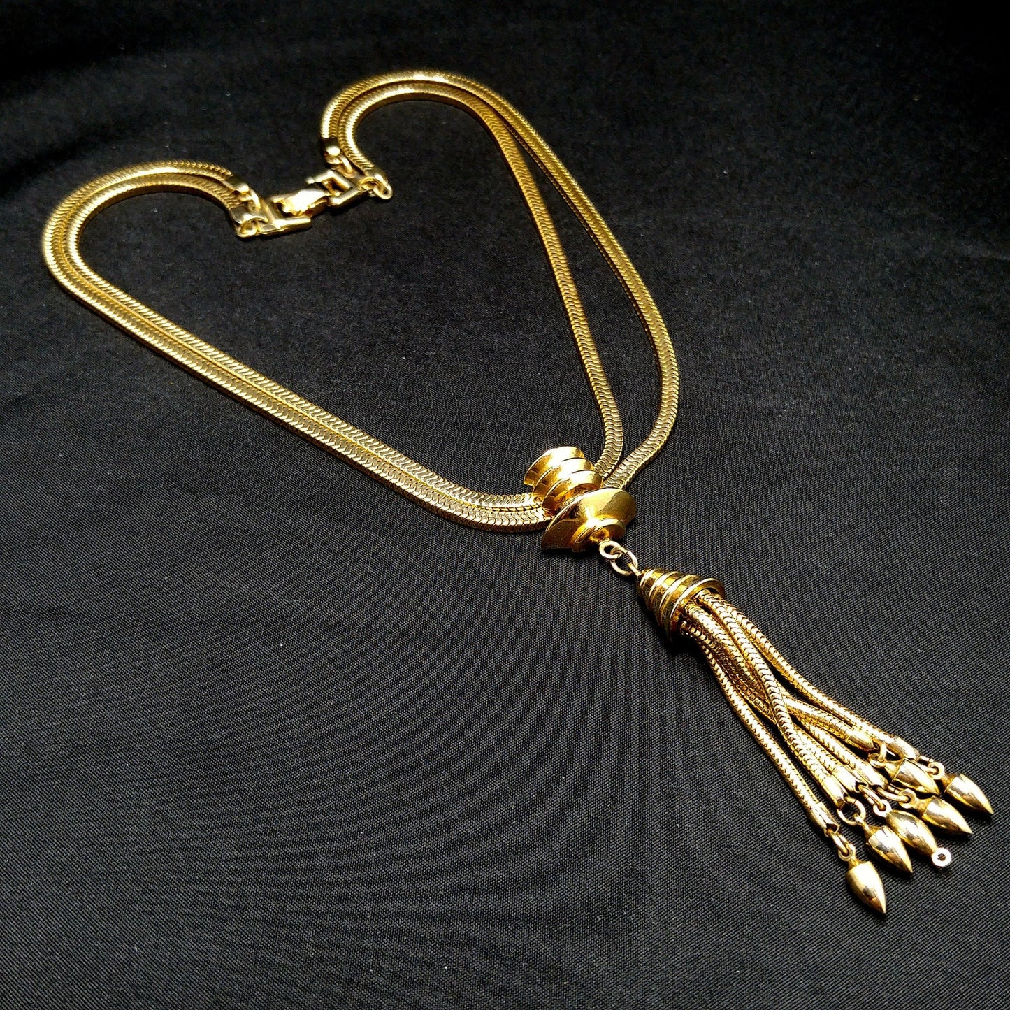 Barclay Snake Chain Tassel Necklace, Gold Plated, 1950s Vintage Jewelry
