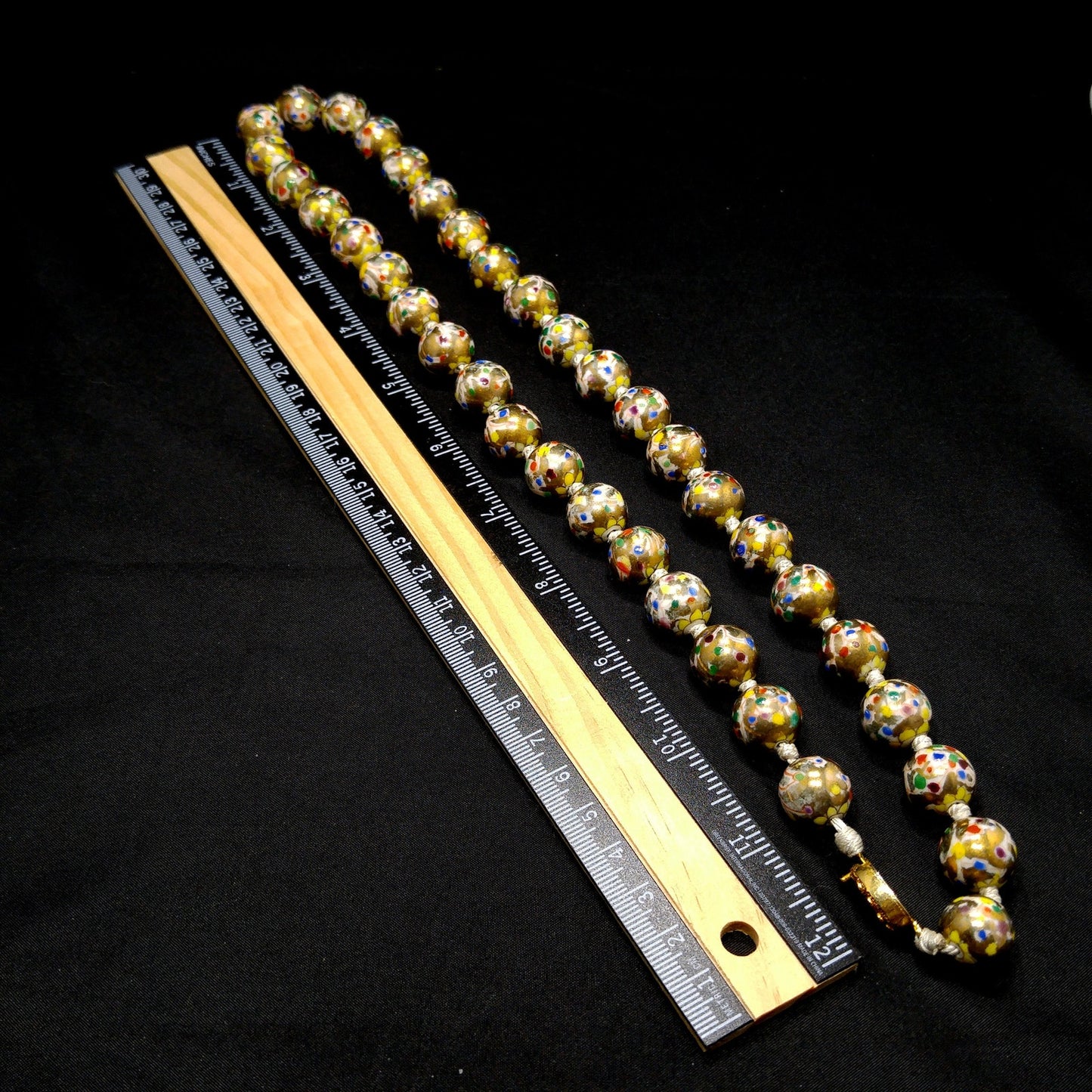 Vintage Chinese Hand Knotted Beaded Necklace, Hand Painted Floral Beads, 1940s Vintage Jewelry