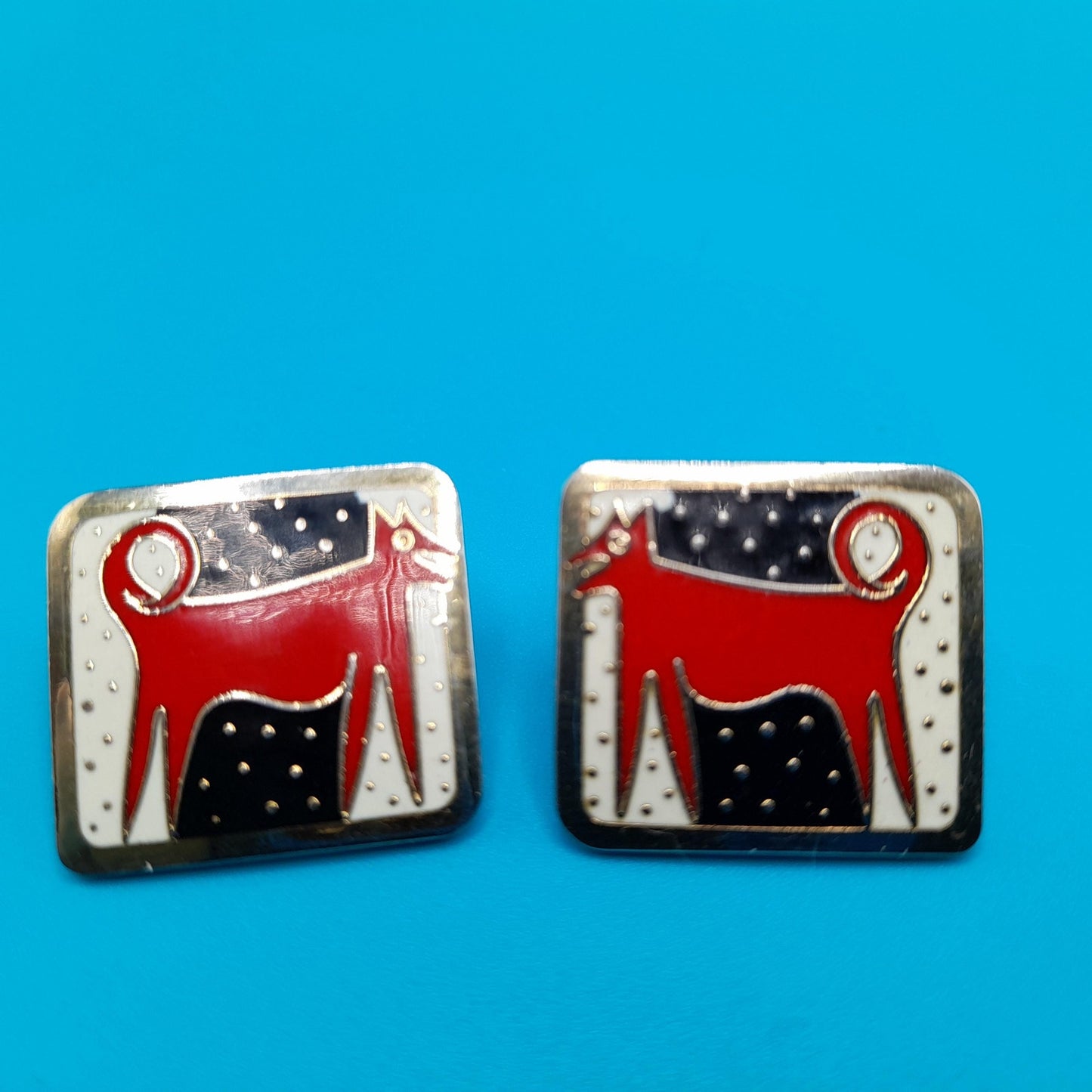 Vintage Laurel Burch "Night Dog" Post Earrings, Gold Plated