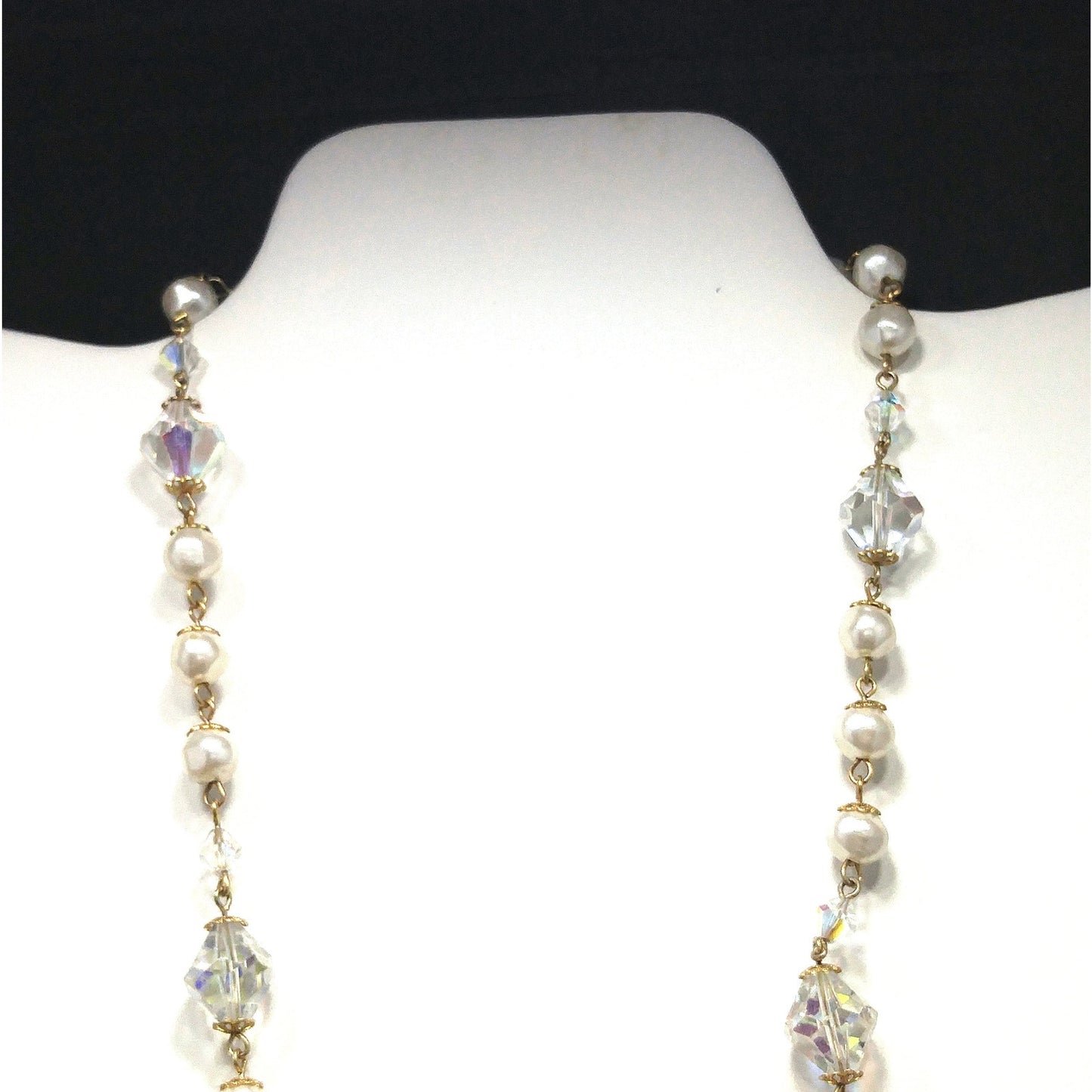 Vintage Crystal Faux Pearl Dangle Necklace, Large Aurora Borealis Crystal Beads, Vintage Jewelry