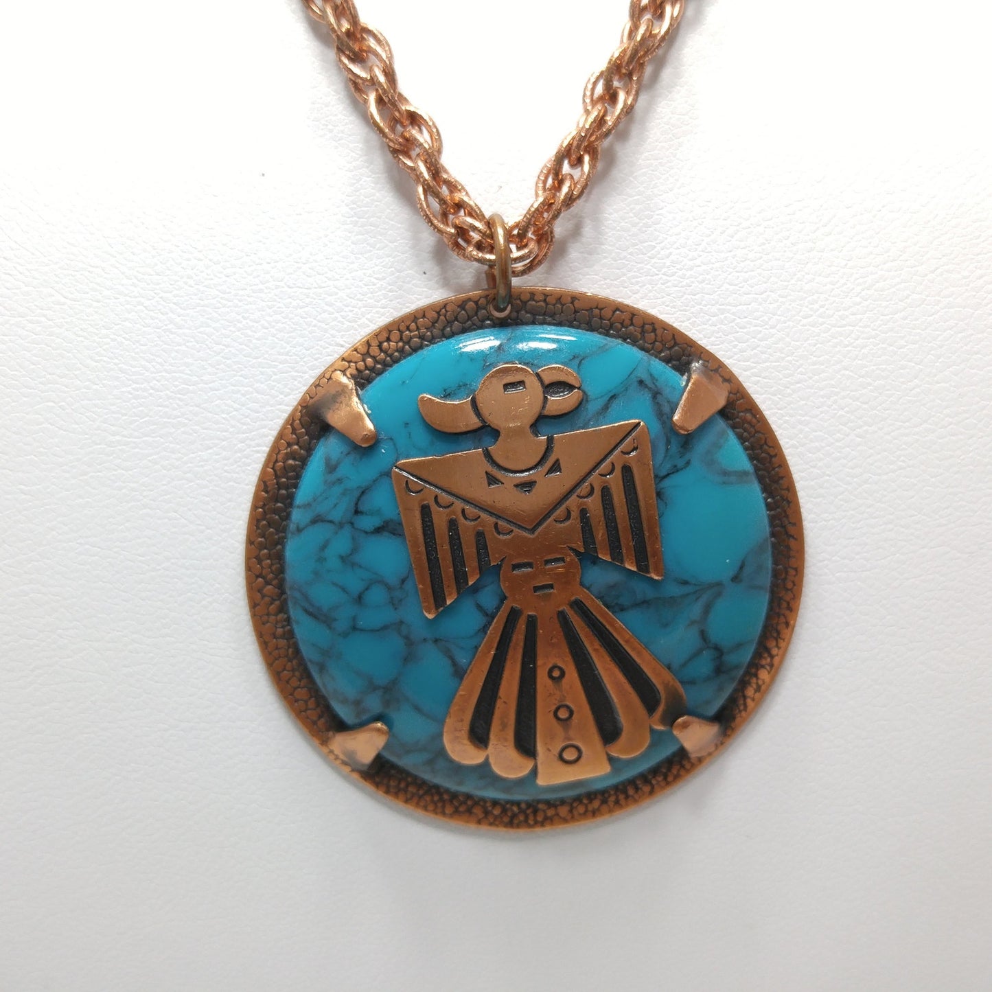 Copper by Bell Thunderbird Necklace, Faux Turquoise, 1970s Vintage Jewelry