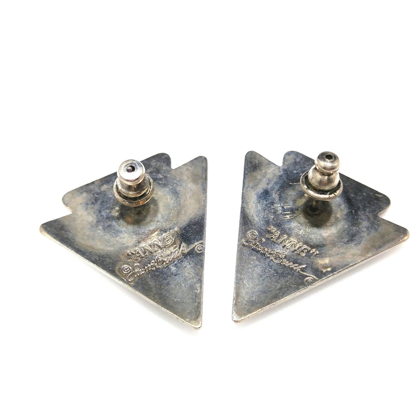 Vintage Laurel Burch "Anne" Triangle Post Earrings, Rhodium Plated, 1980s