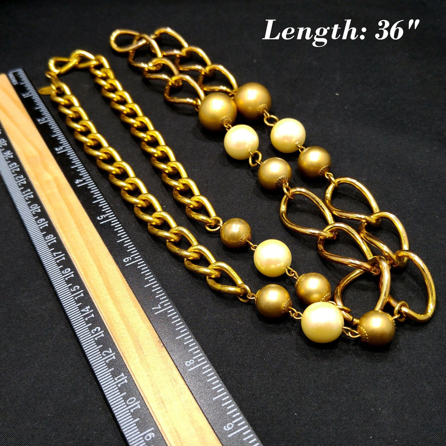 Miriam Haskell Long Faux Pearl Necklace, 36 Inches, Gold Plated, 1940s Vintage Jewelry