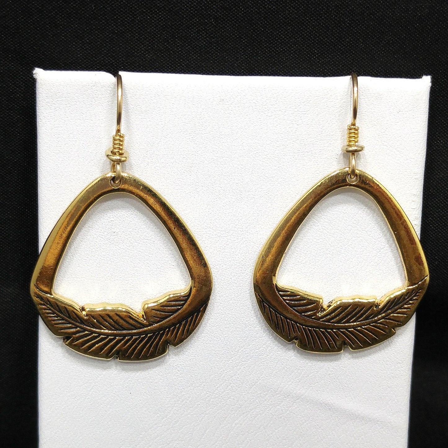 Vintage Laurel Burch Palm Leaf Dangle Earrings, Gold Plate