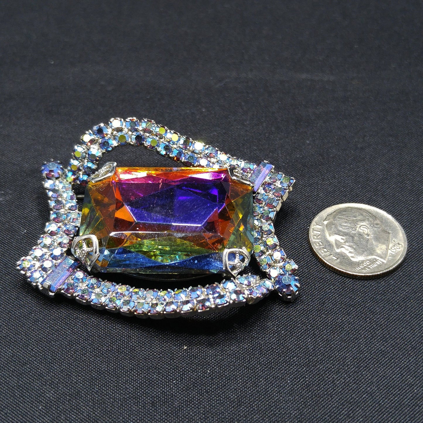 Large Watermelon Rhinestone Brooch, Mid-Century Modern, 1960s Vintage Jewelry