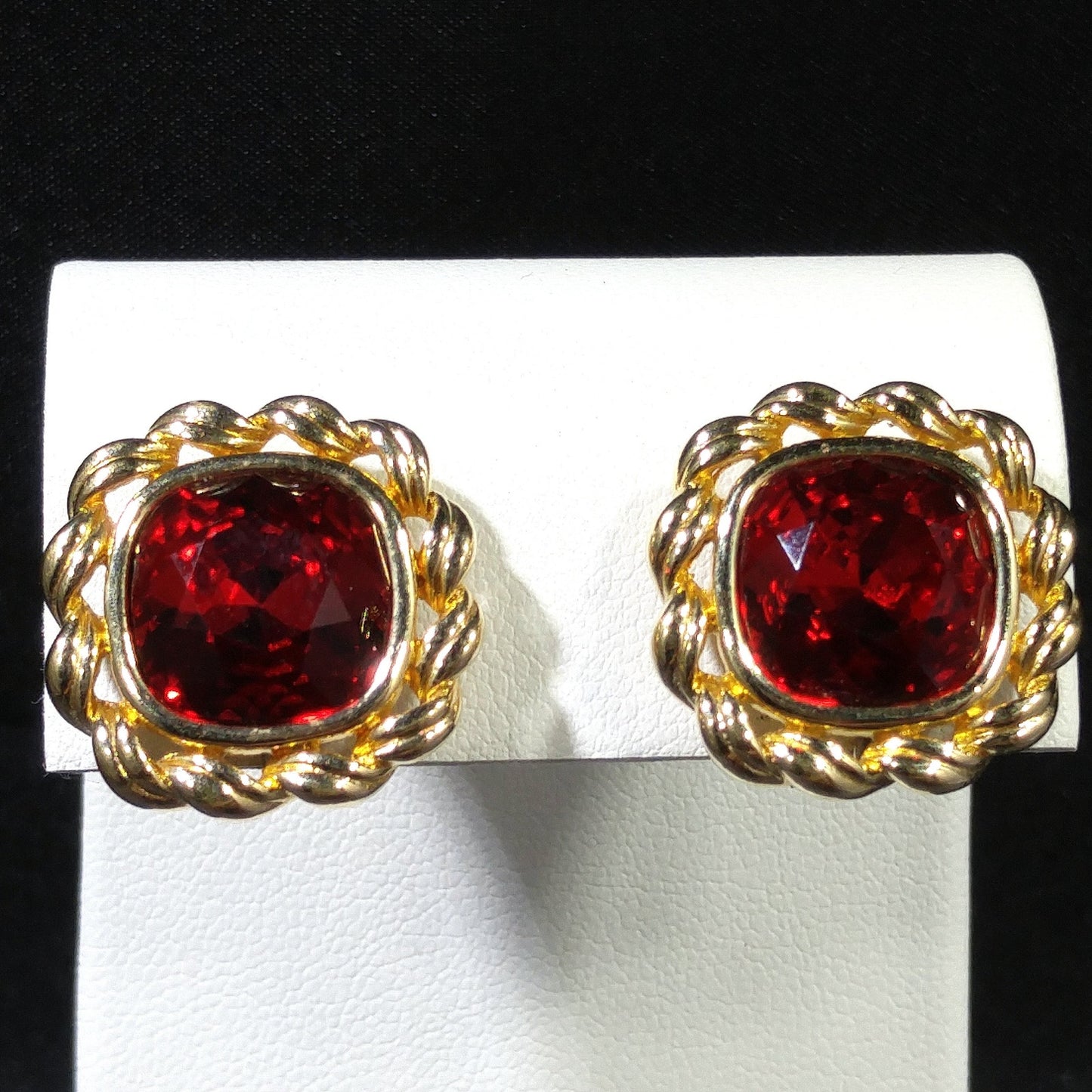 Swarovski Red Crystal Earrings, Gold Plated, Stamped SAL, 1970s Vintage Jewelry