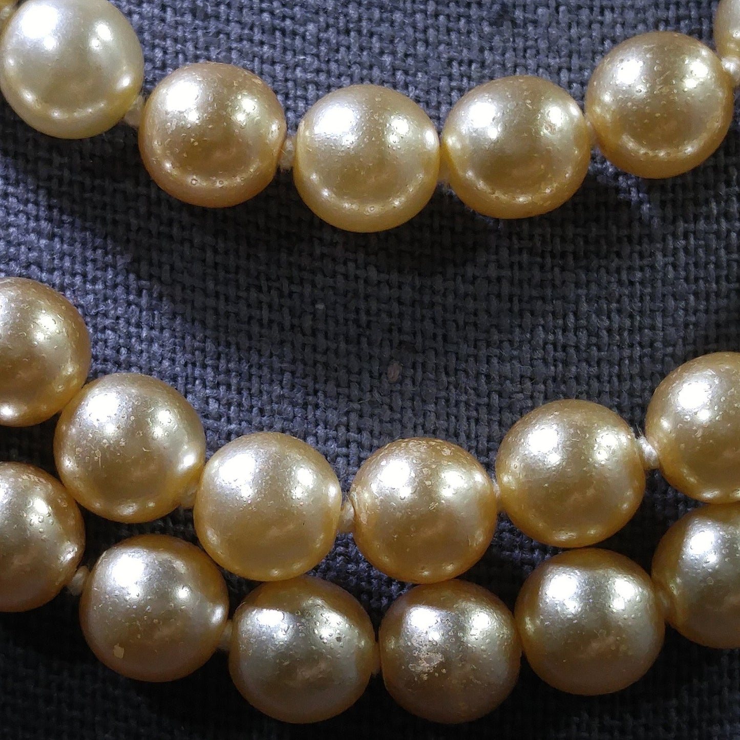 Faux Pearl Champagne Necklace, Three Strands, Glass Pearls, 1960s Vintage Jewelry