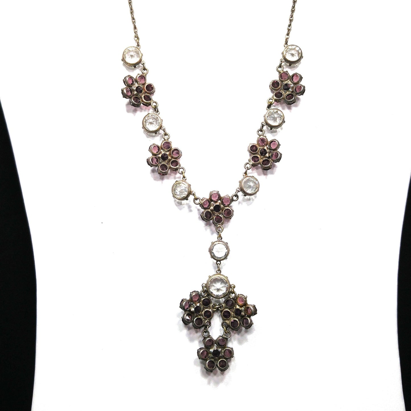 Vintage Sterling Art Deco Necklace, Open Back Czech Glass Stones, 1920s Vintage Jewelry