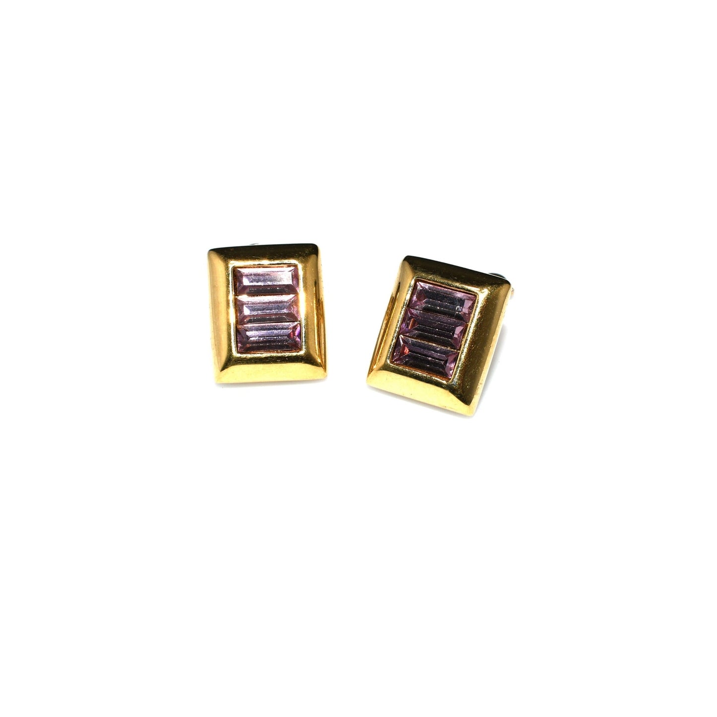 S.A.L. Swarovski Purple Crystal Small Clip Earrings, Gold Plated, Austrian Crystal, 1970s Vintage Jewelry