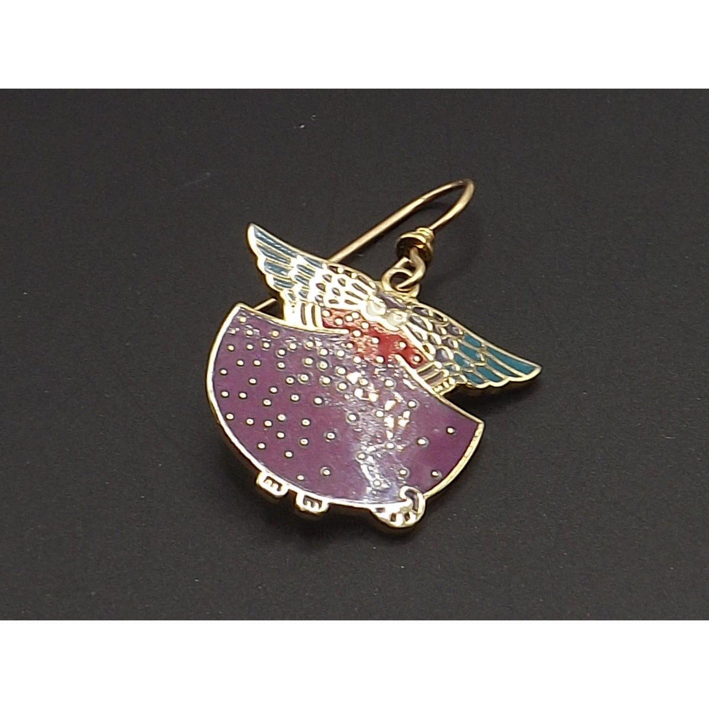 Laurel Burch "Angelicat" Earrings, Gold Plated Cloisonne & Enamel, Cat Lovers Earrings, 1980s Vintage Jewelry