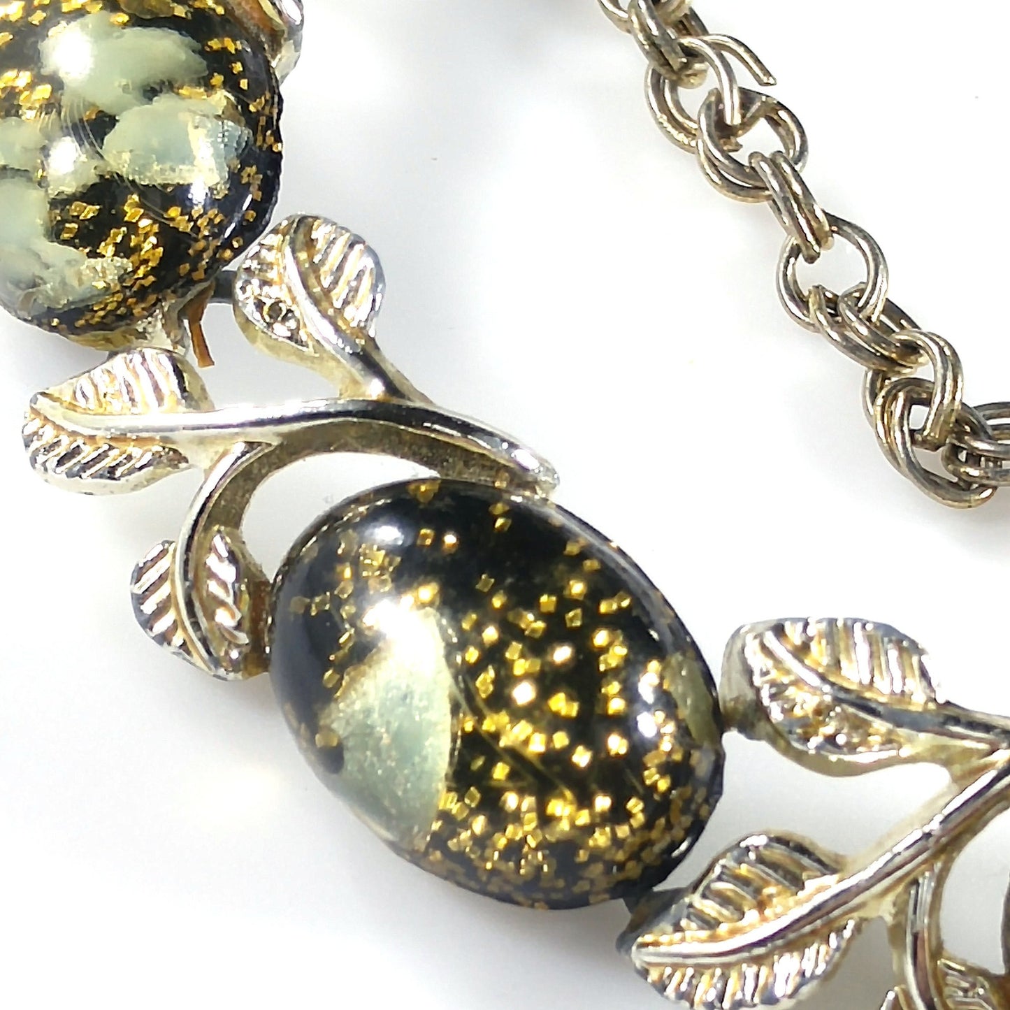 Lucite Glitter Cabochon Choker Necklace, Mid-century, 1950s Vintage Jewelry
