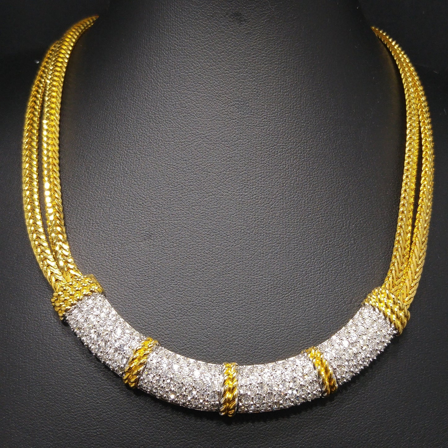 Vintage Swarovski Necklace & Bracelet Set – Gold Plated, Clear Crystals, 1980s–1990s