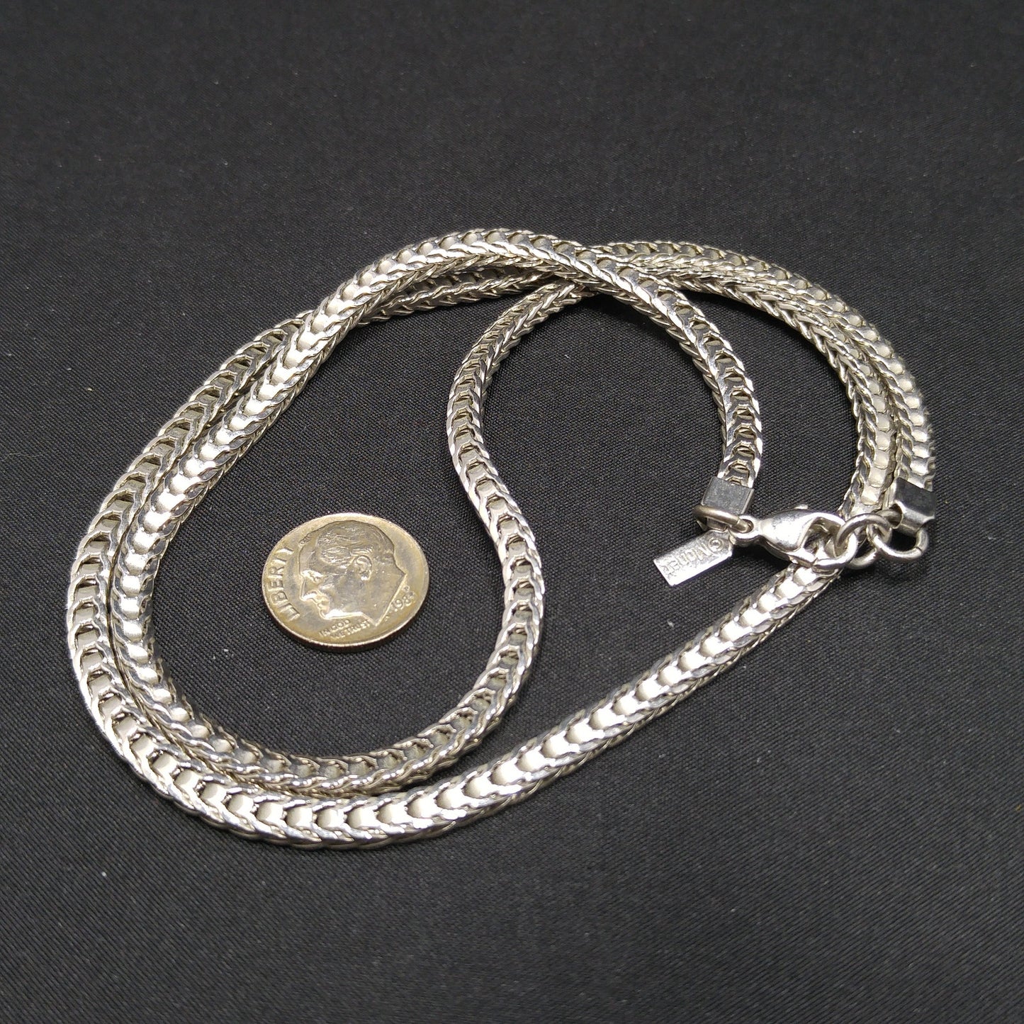 Monet Wheat Chain Necklace, Rhodium Plated, 24 Inches, 1980s Vintage Jewelry