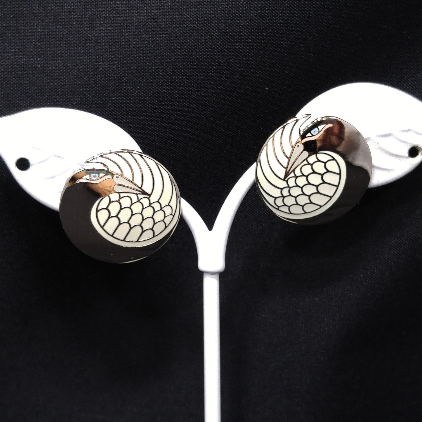 Laurel Burch "Mynah Bird" Post Earrings, Gold Plated, Silver Tone Cloisonne