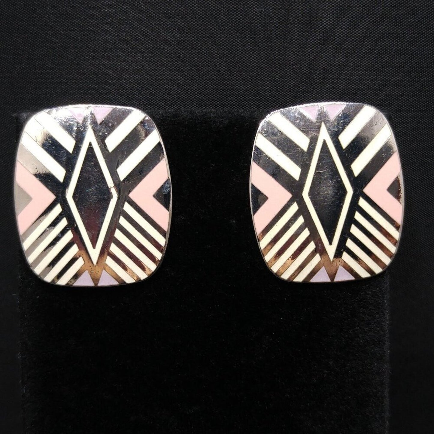 Vintage Laurel Burch "Quintessence" Geometric Earrings, Rhodium Plated, 1 1/8"